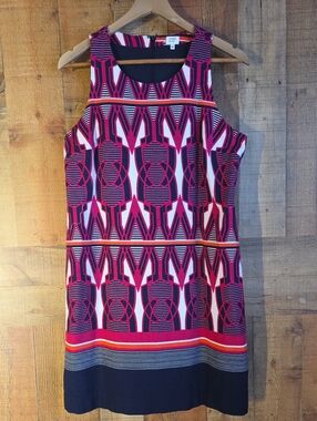 crown & ivy Pink, Navy & White Geometric Sleeveless Shift Dress